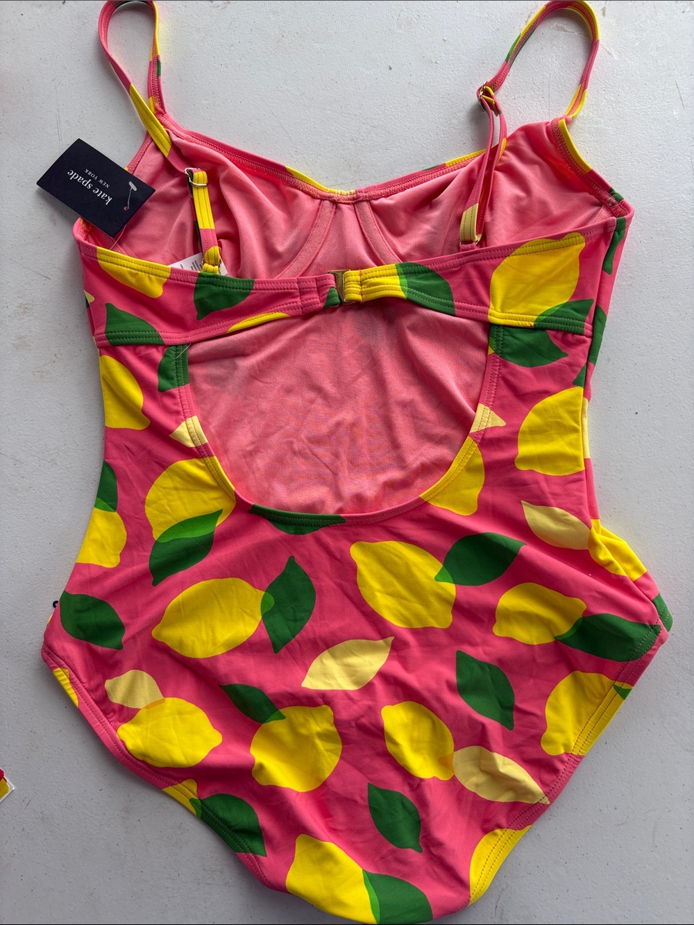 kate spade Pink One-Piece Swimsuit with Yellow Lemons and Green Leaves - Picture 3 of 6